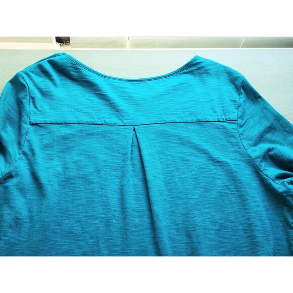 TOP/BLOUSE-COLDWATER CREEK-Turquoise-Roll Tab Sleeves-Pleated Back-Size XL - Picture 7 of 16